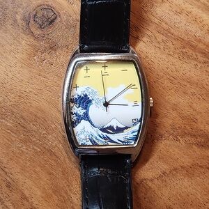 Japanese Wave Art Watch with Black Strap